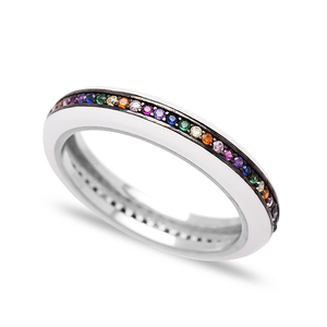 White Color Enamel <b>Ring</b> Band Mix <b>CZ</b> Zircon Stone Elegant Trendy Popular Wholesale 925 Sterling Silver Jewelry - Product Image 1