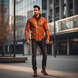 Chaqueta de cuero de diseño personalizado para hombre chaqueta de cuero de moda para hombre abrigo de cuero con bolsillo en el pecho y cuello levantado de invierno - Product Image 2