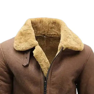 Premium <b>Men's</b> Brown Genuine Leather <b>Shearling</b> <b>Jacket</b> Turn Down Collar Zip Closure Winter Warm Fur Lined Coat - Product Image 4