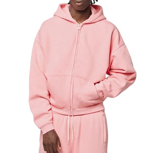 HEALY Custom Print Men Zip Up Hoodie Cotton Fleece Embroidered Casual <b>Sweatshirt</b> Anti-shrink Breathable Black Pink - Product Image 5