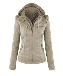 Chaqueta Bomber de cuero genuino de Invierno para mujer, cuello con capucha, relleno de algodón, respetuoso con el medio ambiente, impermeable, a prueba de viento, prendas de vestir informales - Product Image 5