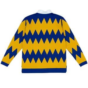 Men Yellow <b>Blue</b> Rugby Shirt <b>Long</b> <b>Sleeve</b> Cotton Polo <b>Top</b> Zigzag Pattern Casual Sportswear Loose Fit Training Shirt Unisex - Product Image 2