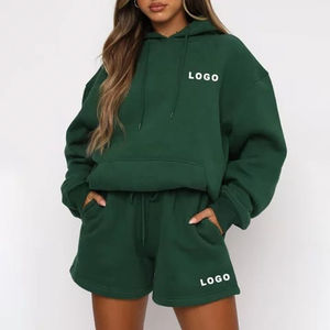 Vente en gros de lettres brodées personnalisées OEM 100% coton polaire Sweat à capuche et short de grande taille Lettres de votre propre marque Twin Sets - Product Image 1