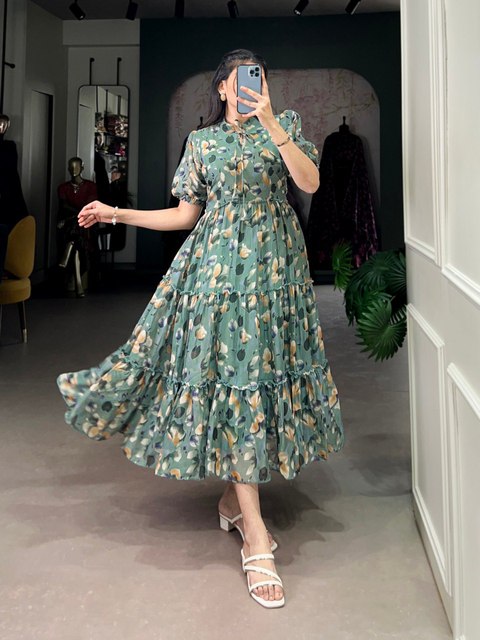 white christmas dresses Olive Green Heavy Sequence Embroidered Net Partywear Suit main image 1
