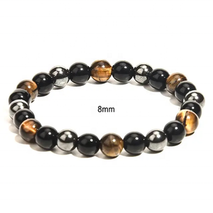 8mm hermosas pulseras de triple protección Ojo de Tigre hematita obsidiana negra pulsera elástica para mujeres y hombres regalos - Product Image 3