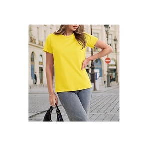 New Collection OEM Service Solid Women's 100% Cotton Short Sleeve Round Neck Shoulder Slope Comfortable T-shirt From Bangladesh - Product Image 3