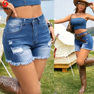 Wholesale Fitness Distressed <b>Short</b> With Both Sides Pockets Outdoor Wear Premium Quality <b>Women</b> Denim <b>Jeans</b> <b>Short</b> - Product Image 2