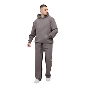 Ensemble de survêtement en coton 100% délavé à l'acide, pantalon évasé et sweat à capuche surdimensionné, vêtements de rue d'hiver pour hommes - Product Image 4