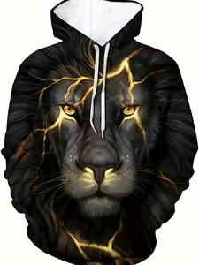 Sudadera con Capucha de Invierno para Hombre, Estampado 3D de Animales, Tigre, Manga Larga, Estilo Urbano, Holgada, 100% Algodón, Felpa, Transpirable, Ecológica - Product Image 5