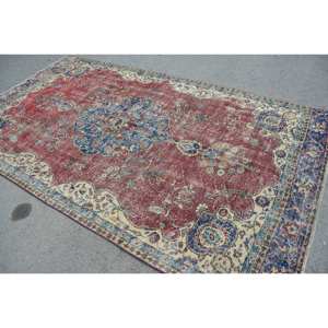 Tapis Vintage Turc Classique Rouge Bleu Patchwork Design 5.9x10.4ft Laine Matériel avec Latex Support Style Tabriz - Product Image 4