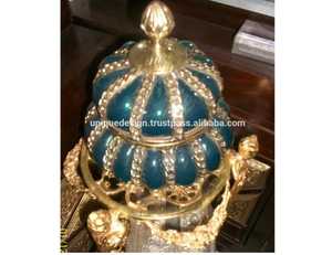 โถแก้วทรงรีสีทองพร้อมฝาปิดทรงไข่เป่าด้วยมือใบใหญ่หรูหราไม่เหมือนใคร - Product Image 5