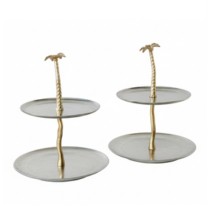 Support à gâteau à étages en aluminium martelé élégant, finition or antique avec finition en forme de palmier, taille personnalisée, tour à dessert, événements, buffet - Product Image 1