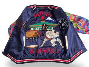 Veste Sukajan de sumo réversible Dope Ryogoku Mt. Bannière néon brodée Fuji, côté premium, souvenir japonais, service OEM - Product Image 3