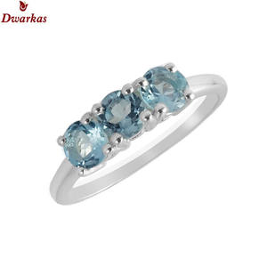 Anillo de Plata de Ley 925 con Topacio Azul Natural y Tres Piedras Preciosas para Mujer, Anillos de Boda y Fiesta, Fabricante Mayorista - Product Image 6