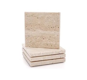 Natural Travertine Stone <b>Coaster</b> Set <b>Heat</b> Resistant Durable Minimalist Drinkware Protection for Dining Coffee Table Decor - Product Image 3