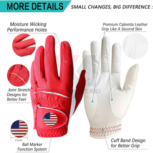 Gant de golf en cuir de cabretta américain de qualité supérieure, ajustement universel, rouge, peau de mouton, qualité supérieure, performance de préhension optimale, meilleure qualité - Product Image 2
