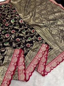 ประดับประดาตัวคุณด้วยผ้าส่าหรีดีไซเนอร์สำหรับผู้หญิง ผ้าจอร์เจตต์คัดดี้แท้ สวยงาม โดดเด่น พร้อมขอบลายสเกลลอปสุดประณีตสไตล์ซาบายาซาชี - Product Image 3