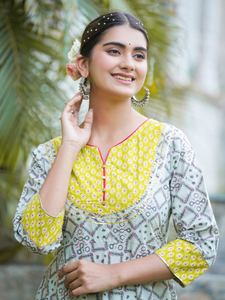 Kurta Anarkali en coton multi-imprimé, tissu doux, coupe confortable, élégant pour un usage quotidien, style traditionnel indien élégant - Product Image 6