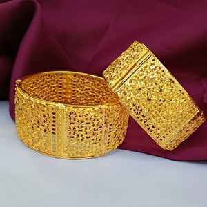 Ensemble de bracelets de mariée de Style filigrane indien charnière gravée ouvrable grand large mariage traditionnel Bracelet bijoux pour femmes - Product Image 1