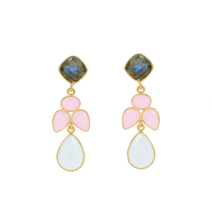 Pendientes de Plata de Ley S925 Chapados en Oro con Piedras Preciosas Semipreciosas Naturales de Labradorita Calcedonia con Corte Facetado - Product Image 1
