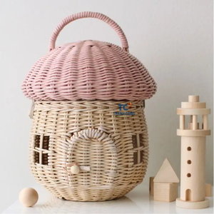 <b>Mushroom</b> Shaped Basket Natural Rattan Storage Basket Cute Basket <b>for</b> Kid Room <b>Decoration</b> Handmade - Product Image 2