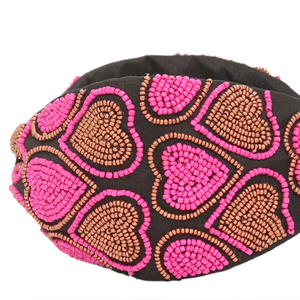 Fashionable Soft Beaded Hairbands in Black <b>Pink</b> Heart Shape Embroidery <b>Hair</b> <b>Accessories</b> for Girls Designer Partywear Headbands - Product Image 3