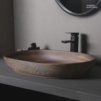 Lavabo en céramique moderne rétro à poser sur comptoir, lavabo artistique pour projets hôteliers de luxe et villas, vente en gros