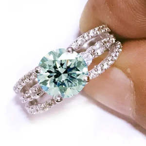 AAA+ Quality 3.05Ct Vvs1=+ Blue <b>White</b> <b>Round</b> Moissanite Diamond Engagement Ring 925 Silver Cus-Jew56 - Product Image 1
