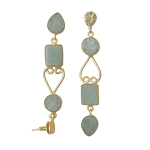 ต่างหูห้อยยาวประดับอะมาโซไนต์ทองเหลืองชุบโรเดียม - Product Image 3