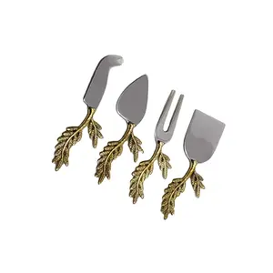 Set all'ingrosso di 4 utensili da taglio con manici dorati a prezzi accessibili set di coltelli per formaggi decorativi personalizzati