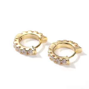 Square Zircon Circular Earrings 18k Gold Non Fading Earrings Jewelry Prong Setting Diamond Bold Hinged Hoop Statement Earring