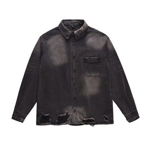 Veste en jean d'hiver de haute qualité avec broderie noire délavée à l'acide pour hommes - Product Image 1