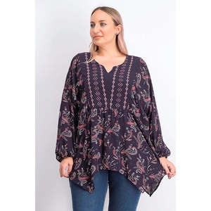 Camicetta da donna Style & Co taglie forti viola con stampa Paisley, taglia OX - Top casual elegante stile western con colletto a fiocco, mezza manica, lunghezza corta - Product Image 3