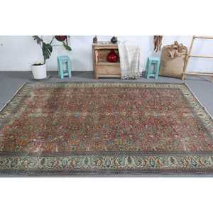 6.6x9.4 ft Vintage Rug, <b>Red</b> Polka dot Turkish <b>Wool</b> Rug - Product Image 1
