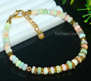 Elegant Natural White Rainbow Ethiopian Opal Fire Gemstone <b>for</b> <b>Bracelet</b> Trendy Religious Christian Wedding Jewelry <b>Beaded</b> - Product Image 1