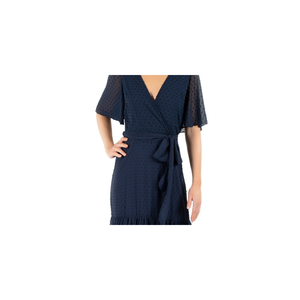 Abito lungo in chiffon Donna Ricco da donna, blu navy, taglia 14, con orlo asimmetrico, silhouette a trapezio, vita naturale e cintura annodabile - Product Image 2