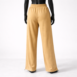 Pantalon de survêtement large personnalisé pour femme, taille élastique avec cordon de serrage, coupe droite, ourlet ouvert, pantalon de détente, vente en gros OEM - Product Image 2