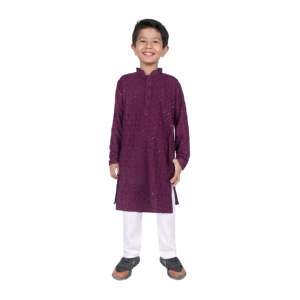 TRILOKI Formal Kids Kurta Set for Boys <b>Red</b> Rayon Indian Traditional Ethnic Wear with <b>Sequined</b> Embroidery PARKID12 - Product Image 2