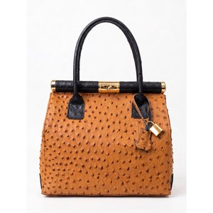 Sac à main structuré de luxe avec deux sangles en cuir d'autruche véritable - Fabriqué en Italie - Capacité jusqu'à 1L - Art. 26141 - Product Image 1