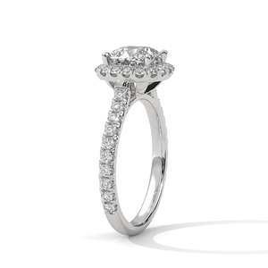 Bague de fiançailles halo en diamant de laboratoire taille coussin, 2 carats au centre, en or massif, avec pavé de diamants délicat, Or jaune, rose et blanc - Product Image 6