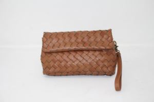 2024 bolso de mano de cuero puro trenzado a mano marrón para mujer, bolso de mano informal de Color sólido de gran capacidad portátil para chicas - Product Image 3