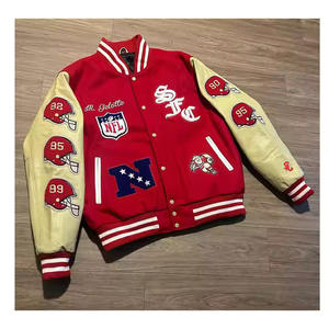 Vente en gros écussons en chenille brodés personnalisés Bomber universitaire Letterman College grande taille vestes universitaires de baseball manches en cuir - Product Image 3