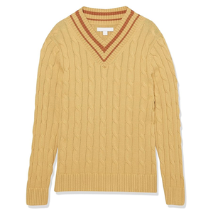 Pull col V vintage en maille torsadée pour homme - Product Image 6