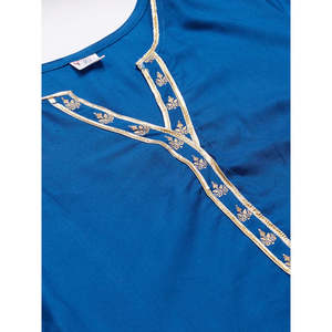 Ensemble Kurta & Sharara droit imprimé bleu rayonne pour femme avec accents dorés - Product Image 1