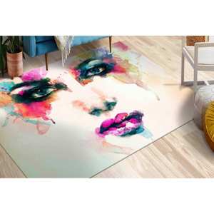 Tapis imprimé avec le visage d'une femme colorée - Tapis moderne avec portrait pour salon, tapis à poils doux - Product Image 3
