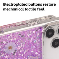 Coque de téléphone de luxe rose scintillante avec papillon et fleur pour iPhone 12 13 14 15 16 17 Pro Max, antichoc en TPU avec effet sable mouvant