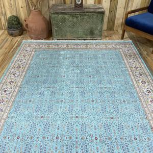 Alfombra Turca Vintage de 6.4x9.9 pies (195x303 cm), Alfombra de Seda Azul - Product Image 4