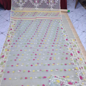 Exclusivo Dhakai blanco Jamdani Sharee de calidad superior para mujeres JAMDANI tela azul rojo verde dorado cielo azul de Bangladesh - Product Image 1