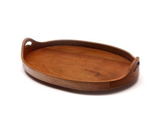 ถาดเก็บไม้หรูหราพร้อมดีไซน์วาดด้วยมือบนโต๊ะอาหารทำจากไม้แท้สำหรับเสิร์ฟเครื่องดื่มและขนมถาดเสิร์ฟทรงรี - Product Image 1