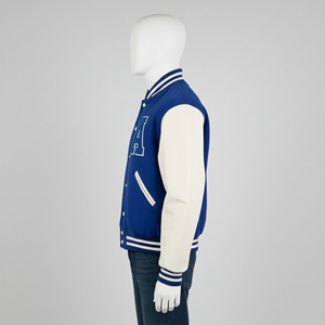 Chaqueta Universitaria para Hombre, Color Beige en el Cuerpo, Mangas Lisas de Punto Acanalado, Logotipo Frontal Personalizado, Transpirable, Resistente al Viento, Acolchada - Product Image 2